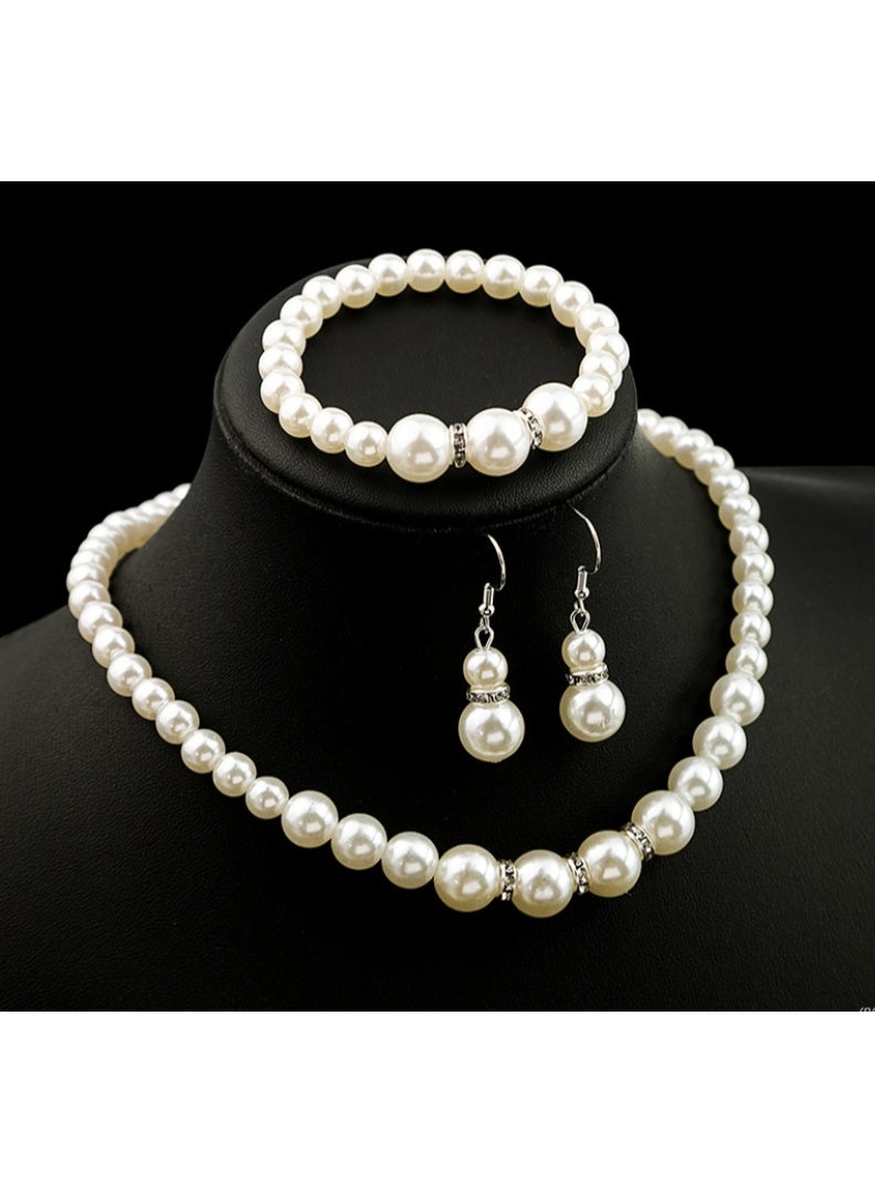 لاتين طقم مجوهرات أنيق مكون من عقد وأقراط وسوار من اللؤلؤ الصناعي، مثالي لحفلات الزفاف والخطوبة والمناسبات الرسمية للنساء. - Image 2